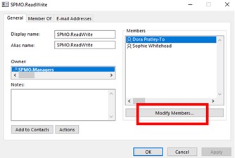 Screenshot of SPMO, click on modify members.